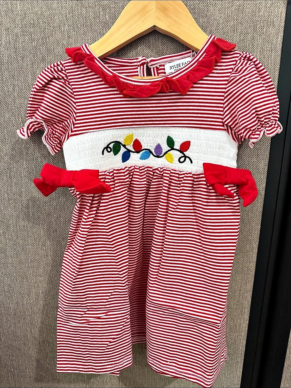 Rylee Faith Designs Red & White Striped Kids Dress